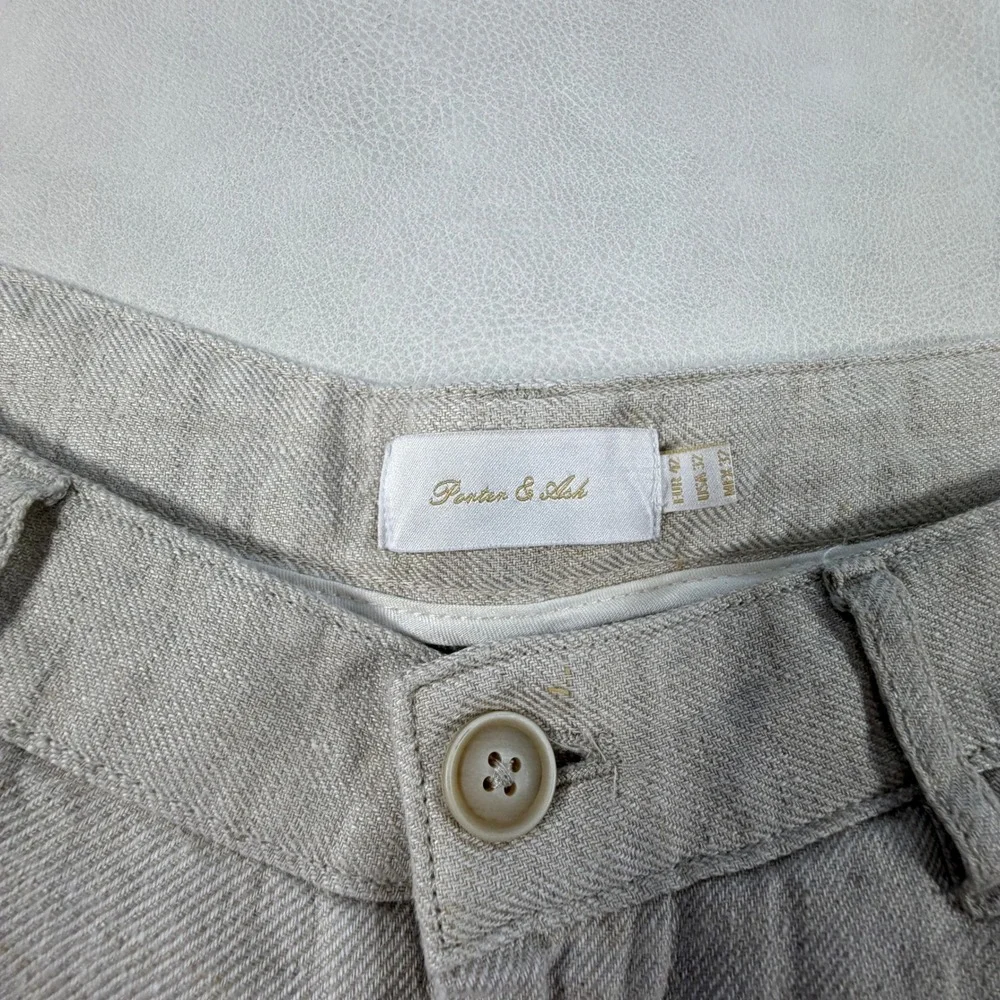 Porter & Ash Mens 100% Linen Pants Pleated Oatmeal Beige Size 32 Summer